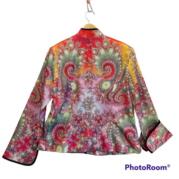 Mesmerize jacket woems L satin oriental formal colorful Party Bold mandarin fun - Picture 2 of 16